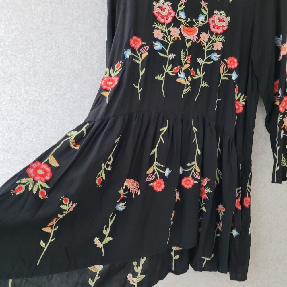 Zara Womens Midnight Garden Black Floral Embroidered Swing Dress Size M/L Boho - Picture 6 of 14